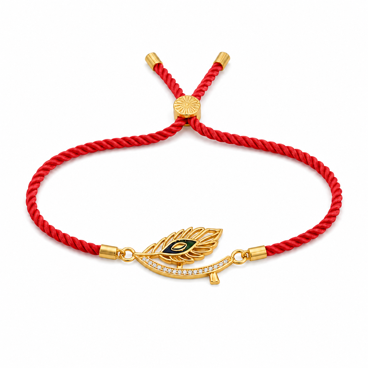 18K Gold Plated Rakhi Stone-Studded Feather Motif Charm Design Rakhi