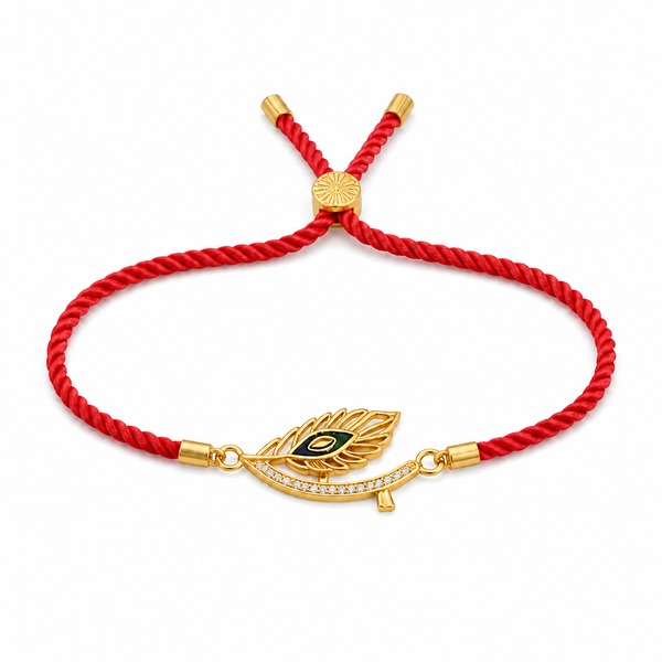 18K Gold Plated Rakhi Stone-Studded Feather Motif Charm Design Rakhi - House of Viya