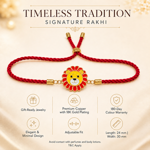 18K Gold Plated Rakhi Lion Motif Animal Charm Kids Character Rakhi - House of Viya