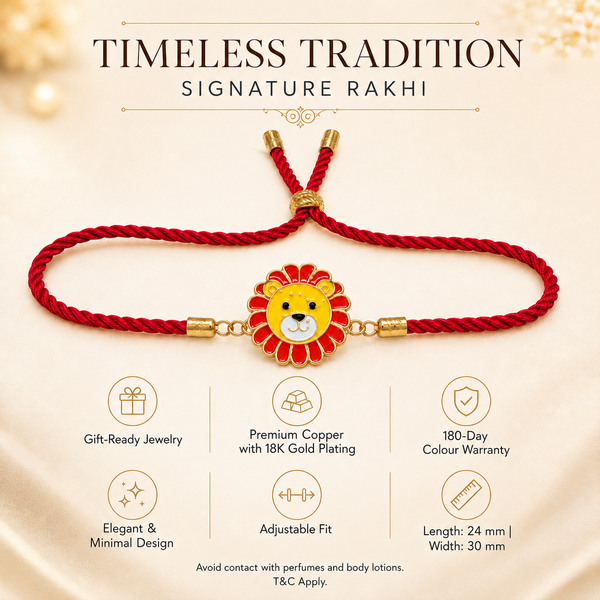 18K Gold Plated Rakhi Lion Motif Animal Charm Kids Character Rakhi - House of Viya