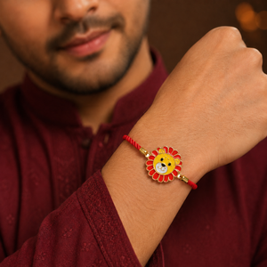 18K Gold Plated Rakhi Lion Motif Animal Charm Kids Character Rakhi - House of Viya