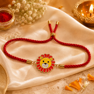 18K Gold Plated Rakhi Lion Motif Animal Charm Kids Character Rakhi - House of Viya