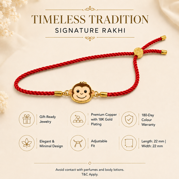 18K Gold Plated Rakhi Monkey Motif Animal Charm Kids Character Rakhi - House of Viya