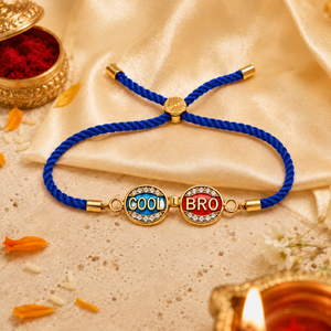18K Gold Plated Rakhi Stone-Studded Cool Brother Charm Design Rakhi - House of Viya