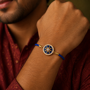 18K Gold Plated Rakhi Stone-Studded Chakra Motif Traditional Rakhi - House of Viya