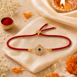 18K Gold Plated Rakhi Stone-Studded Diamond Square Geometric Motif Rakhi - House of Viya