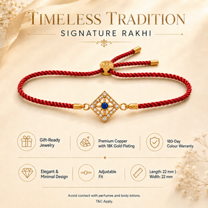 18K Gold Plated Rakhi Stone-Studded Diamond Square Geometric Motif Rakhi - House of Viya
