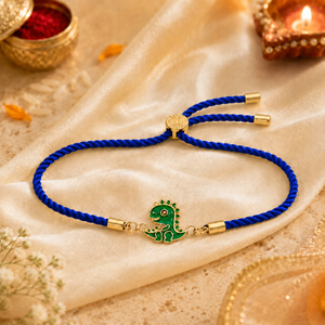 18K Gold Plated Rakhi Dinosaur Motif Charm Kids Character Rakhi - House of Viya