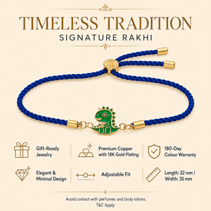 18K Gold Plated Rakhi Dinosaur Motif Charm Kids Character Rakhi - House of Viya