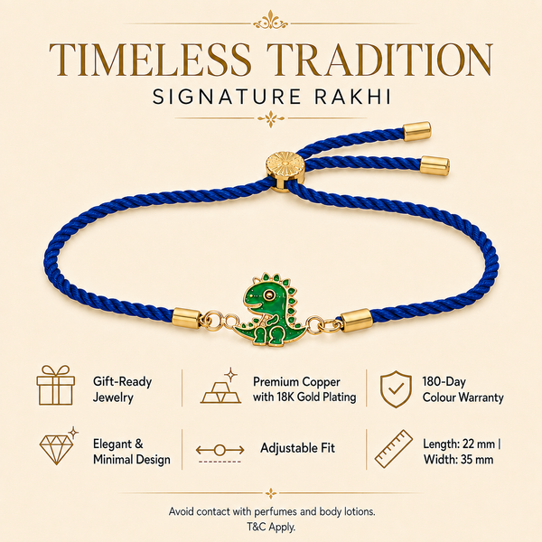 18K Gold Plated Rakhi Dinosaur Motif Charm Kids Character Rakhi - House of Viya