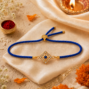 18K Gold Plated Rakhi Stone-Studded Diamond Square Geometric Motif Rakhi - House of Viya