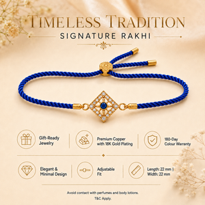 18K Gold Plated Rakhi Stone-Studded Diamond Square Geometric Motif Rakhi - House of Viya