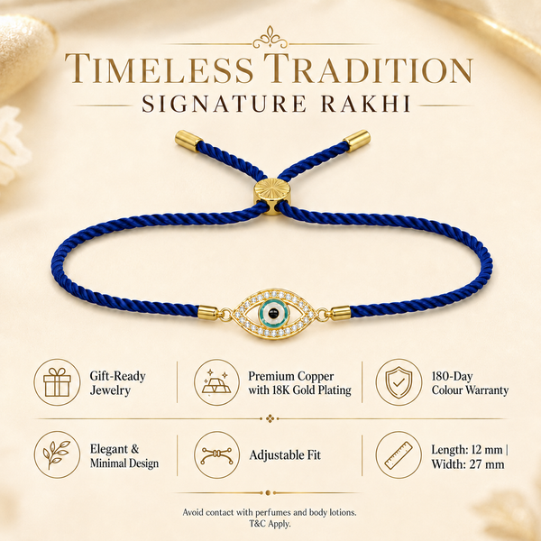 18K Gold Plated Rakhi Stone-Studded Eye Design Motif Charm Rakhi - House of Viya