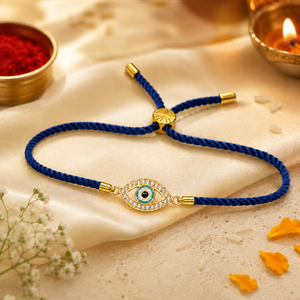 18K Gold Plated Rakhi Stone-Studded Eye Design Motif Charm Rakhi - House of Viya