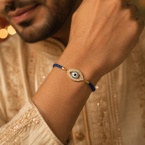18K Gold Plated Rakhi Stone-Studded Eye Design Motif Charm Rakhi - House of Viya
