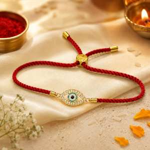 18K Gold Plated Rakhi Stone-Studded Eye Design Motif Charm Rakhi - House of Viya