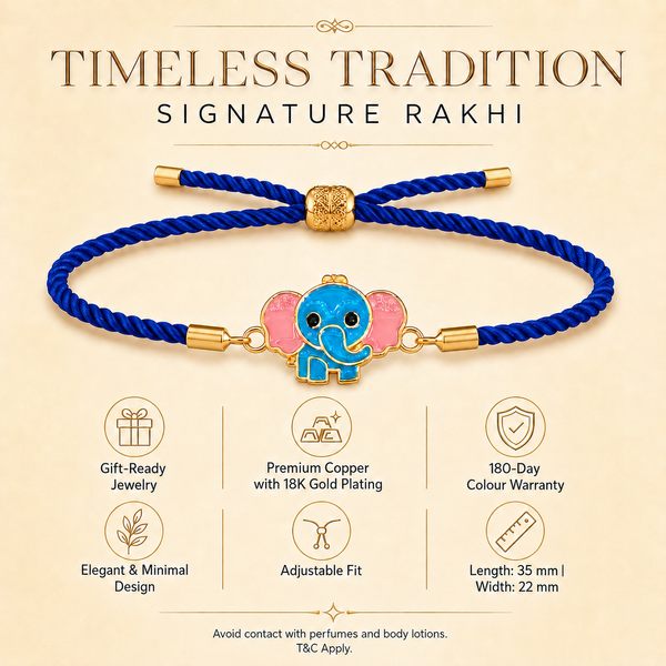 18K Gold Plated Rakhi Elephant Motif Charm Kids Character Rakhi - House of Viya