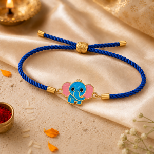 18K Gold Plated Rakhi Elephant Motif Charm Kids Character Rakhi - House of Viya