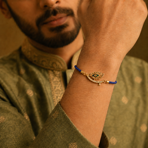 18K Gold Plated Rakhi Stone-Studded Feather Motif Charm Design Rakhi - House of Viya