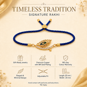 18K Gold Plated Rakhi Stone-Studded Feather Motif Charm Design Rakhi - House of Viya