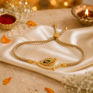 18K Gold Plated Rakhi Stone-Studded Feather Motif Charm Design Rakhi - House of Viya