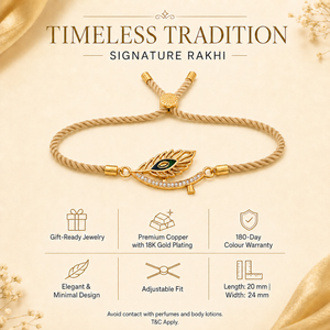 18K Gold Plated Rakhi Stone-Studded Feather Motif Charm Design Rakhi - House of Viya