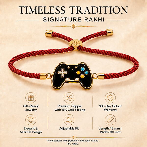 18K Gold Plated Rakhi Game Controller Motif Charm Kids Character Rakhi - House of Viya