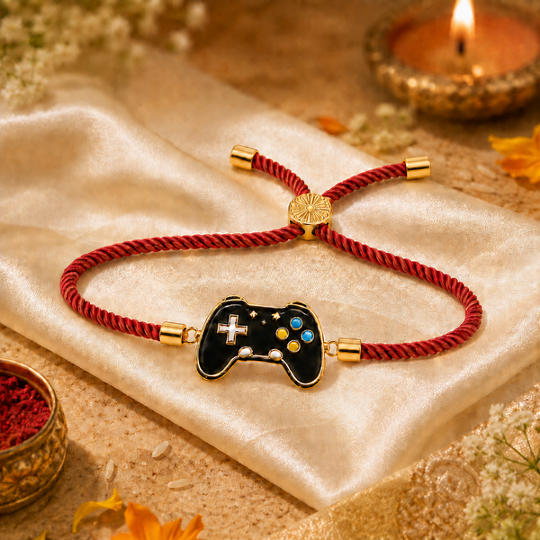 18K Gold Plated Rakhi Game Controller Motif Charm Kids Character Rakhi - House of Viya