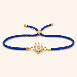 18K Gold Plated Rakhi Stone-Studded Trishul CZ Motif Religious Rakhi - House of Viya