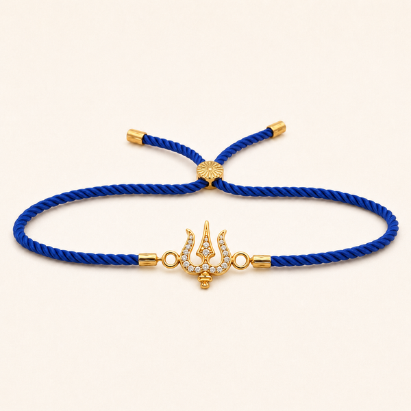 18K Gold Plated Rakhi Stone-Studded Trishul CZ Motif Religious Rakhi - House of Viya