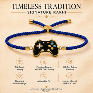 18K Gold Plated Rakhi Game Controller Motif Charm Kids Character Rakhi - House of Viya