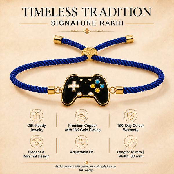 18K Gold Plated Rakhi Game Controller Motif Charm Kids Character Rakhi - House of Viya