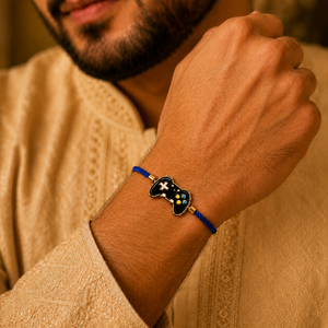 18K Gold Plated Rakhi Game Controller Motif Charm Kids Character Rakhi - House of Viya