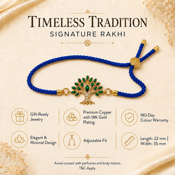 18K Gold Plated Rakhi Stone-Studded Tree Motif Floral Design Rakhi - House of Viya