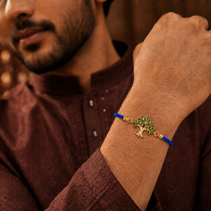 18K Gold Plated Rakhi Stone-Studded Tree Motif Floral Design Rakhi - House of Viya