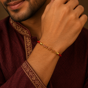 18K Gold Plated Rakhi Jai Shri Ram Motif Religious Traditional Rakhi - House of Viya