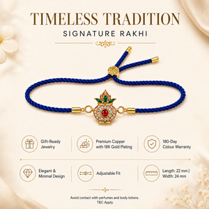 18K Gold Plated Rakhi Stone-Studded Kalash Motif Religious Traditional Rakhi - House of Viya