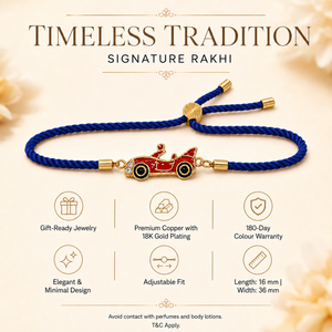 18K Gold Plated Rakhi Stone-Studded Car Motif Charm Kids Rakhi - House of Viya