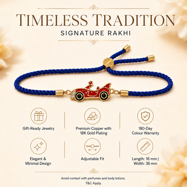 18K Gold Plated Rakhi Stone-Studded Car Motif Charm Kids Rakhi - House of Viya