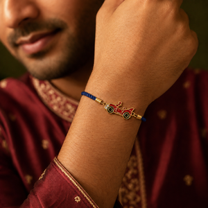 18K Gold Plated Rakhi Stone-Studded Car Motif Charm Kids Rakhi - House of Viya