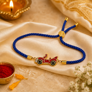 18K Gold Plated Rakhi Stone-Studded Car Motif Charm Kids Rakhi - House of Viya