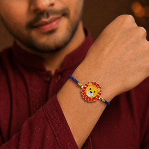 18K Gold Plated Rakhi Lion Motif Animal Charm Kids Character Rakhi - House of Viya
