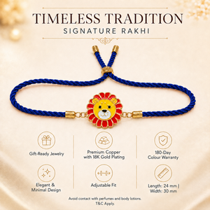 18K Gold Plated Rakhi Lion Motif Animal Charm Kids Character Rakhi - House of Viya
