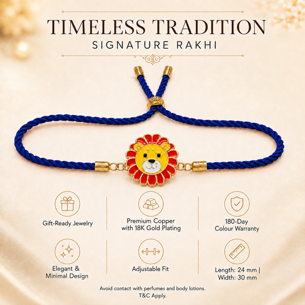 18K Gold Plated Rakhi Lion Motif Animal Charm Kids Character Rakhi - House of Viya