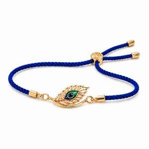 18K Gold Plated Rakhi Krishna Feather Motif Religious Traditional Rakhi - House of Viya