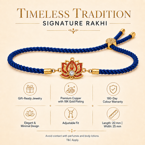 18K Gold Plated Rakhi Stone-Studded Lotus Floral Motif Design Rakhi - House of Viya