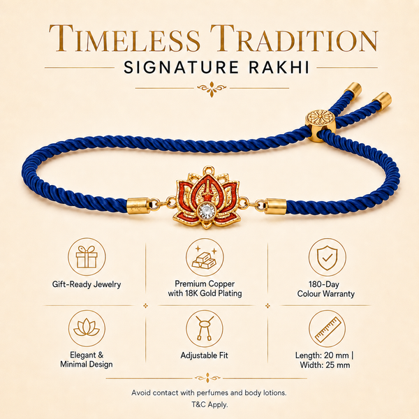 18K Gold Plated Rakhi Stone-Studded Lotus Floral Motif Design Rakhi - House of Viya