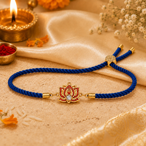 18K Gold Plated Rakhi Stone-Studded Lotus Floral Motif Design Rakhi - House of Viya