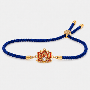 18K Gold Plated Rakhi Stone-Studded Lotus Floral Motif Design Rakhi - House of Viya