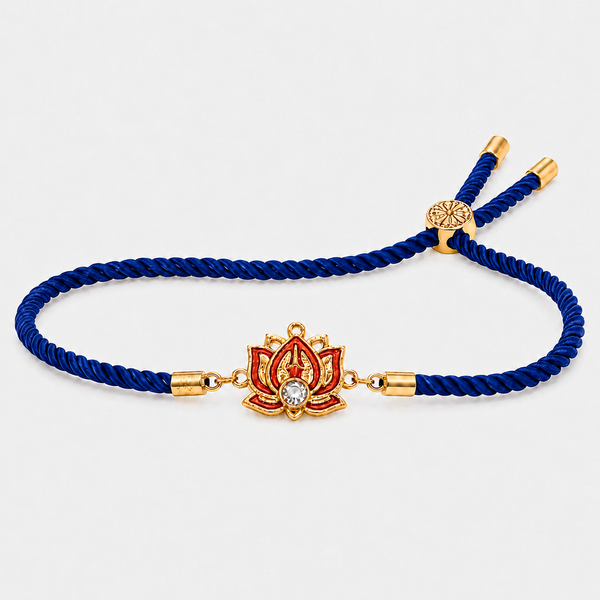 18K Gold Plated Rakhi Stone-Studded Lotus Floral Motif Design Rakhi - House of Viya